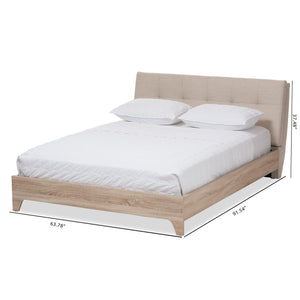 Baxton Studio Adelia Mid-Century Light Beige Whitewash Full Size Platform Bed