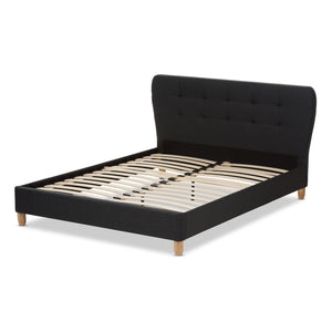 Baxton Studio Laureo Mid-Century Charcoal Grey Fabric Upholstered Queen Size Platform Bed