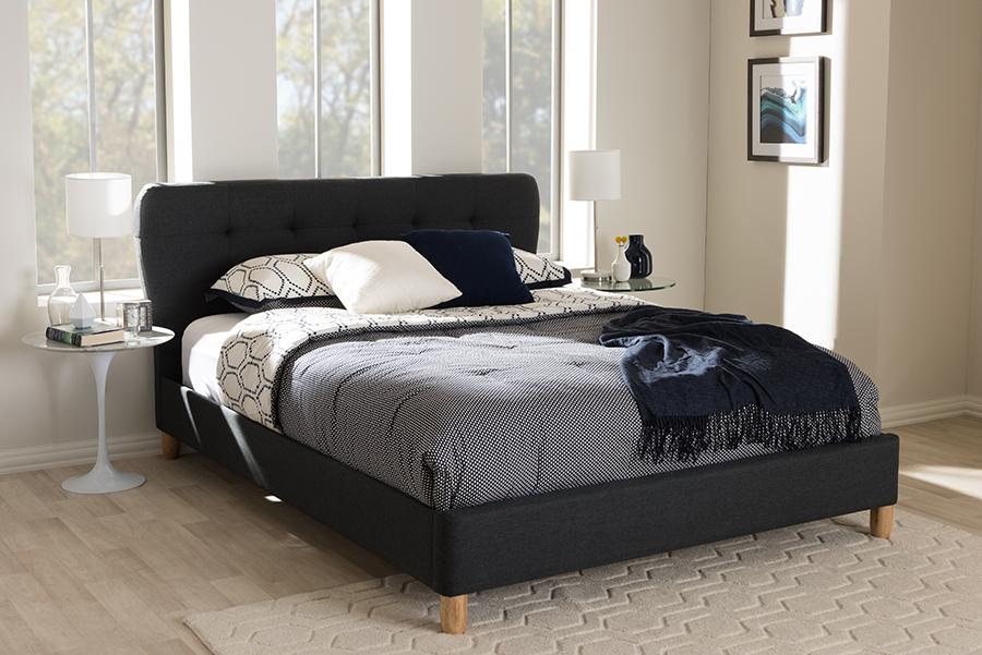 Baxton Studio Laureo Mid-Century Charcoal Grey Fabric Upholstered Full Size Platform Bed