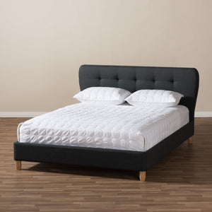 Baxton Studio Laureo Mid-Century Charcoal Grey Fabric Upholstered Full Size Platform Bed