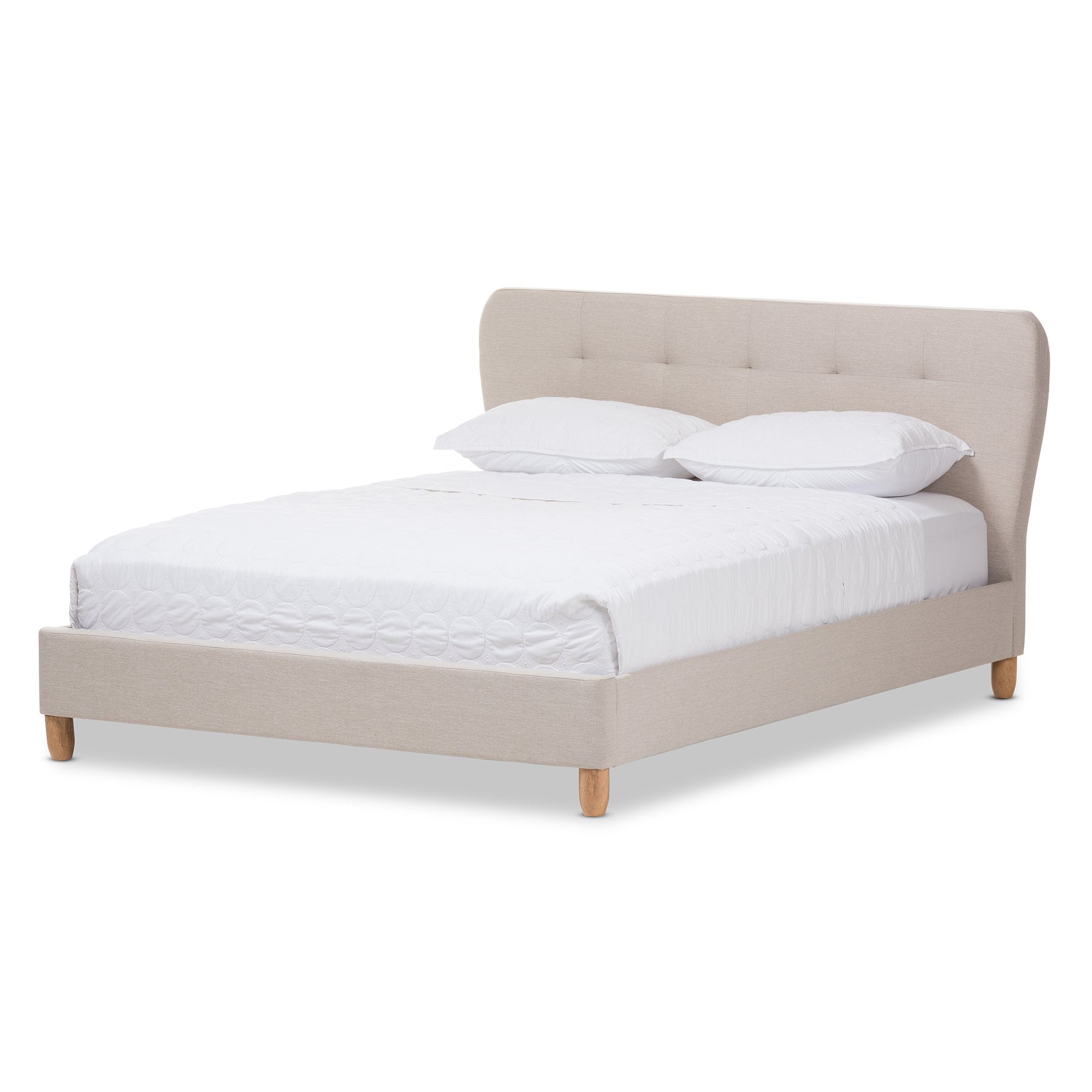 Baxton Studio Laureo Mid-Century Light Beige Fabric Upholstered Queen Size Platform Bed