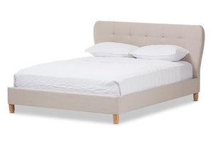 Baxton Studio Laureo Mid-Century Light Beige Fabric Upholstered Queen Size Platform Bed