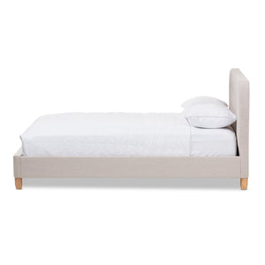 Baxton Studio Laureo Mid-Century Light Beige Fabric Upholstered Queen Size Platform Bed