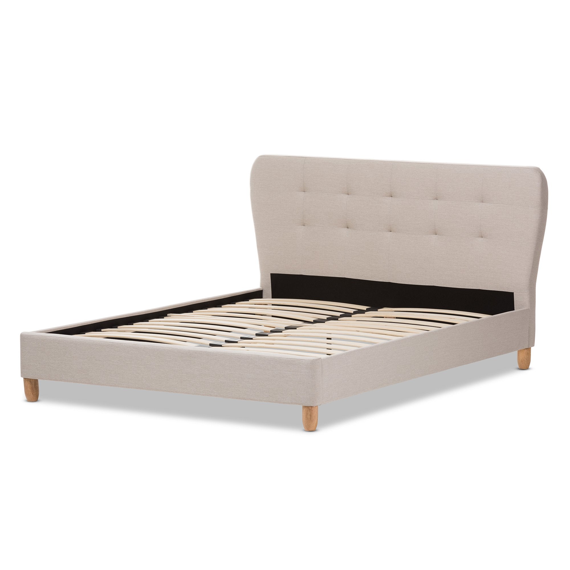 Baxton Studio Laureo Mid-Century Light Beige Fabric Upholstered Full Size Platform Bed