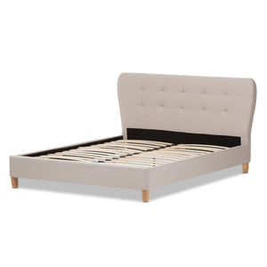 Baxton Studio Laureo Mid-Century Light Beige Fabric Upholstered Queen Size Platform Bed