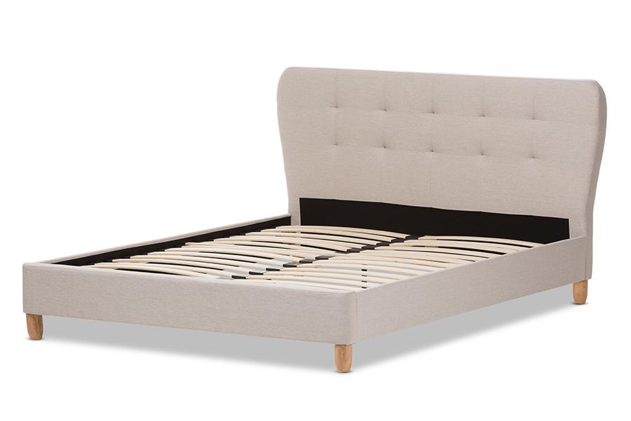 Baxton Studio Laureo Mid-Century Light Beige Fabric Upholstered Queen Size Platform Bed