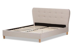 Baxton Studio Laureo Mid-Century Light Beige Fabric Upholstered Queen Size Platform Bed