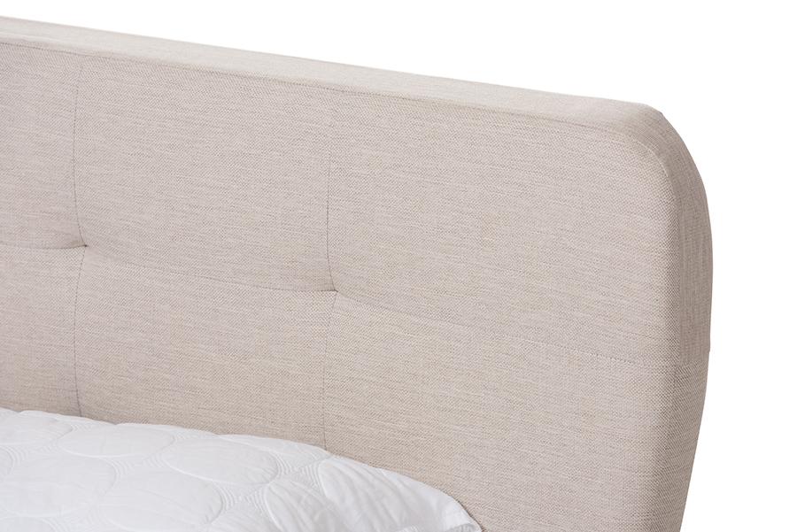 Baxton Studio Laureo Mid-Century Light Beige Fabric Upholstered Queen Size Platform Bed