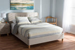 Baxton Studio Laureo Mid-Century Light Beige Fabric Upholstered Queen Size Platform Bed