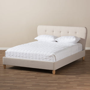 Baxton Studio Laureo Mid-Century Light Beige Fabric Upholstered Queen Size Platform Bed