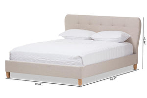 Baxton Studio Laureo Mid-Century Light Beige Fabric Upholstered Queen Size Platform Bed