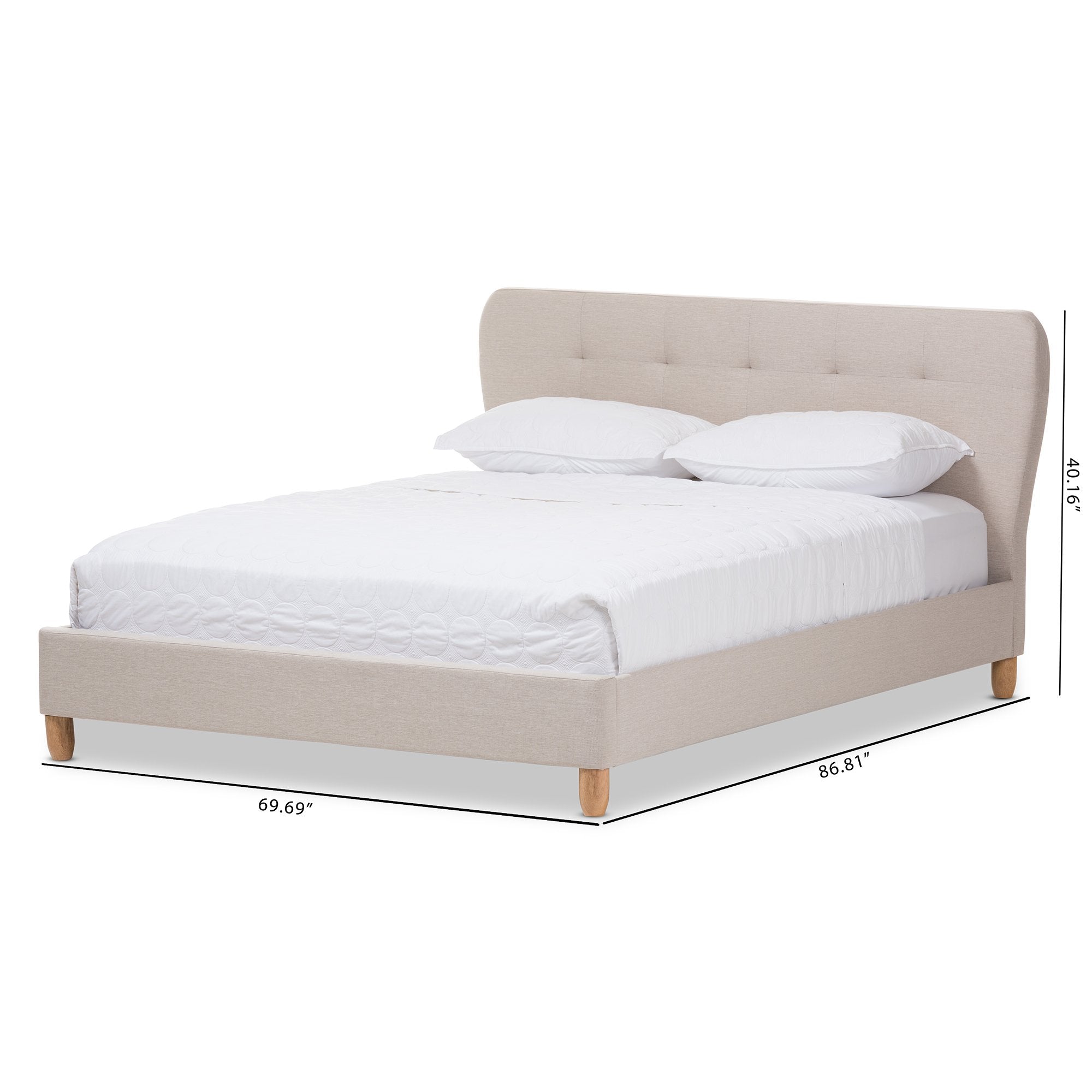 Baxton Studio Laureo Mid-Century Light Beige Fabric Upholstered Full Size Platform Bed