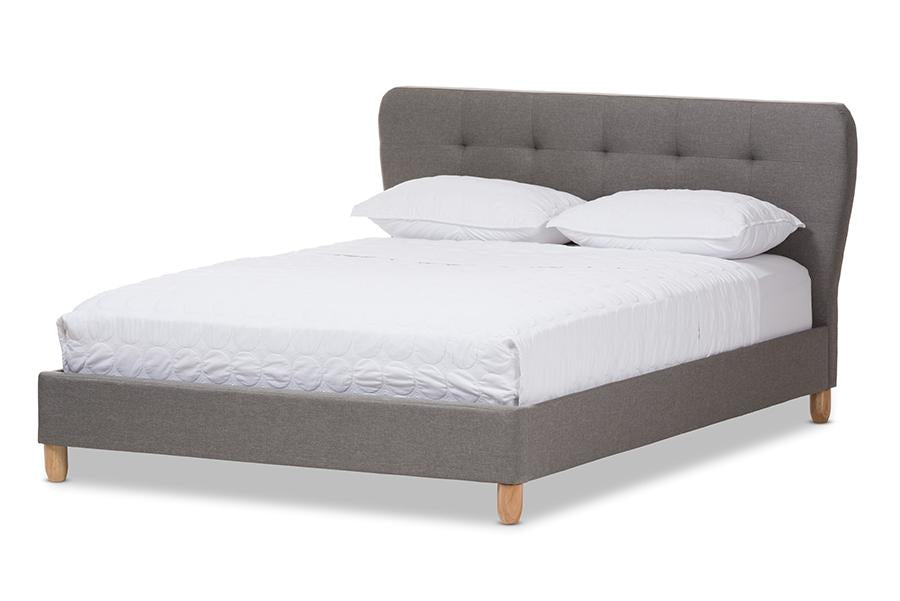 Baxton Studio Laureo Mid-Century Light Grey Fabric Upholstered Full Size Platform Bed