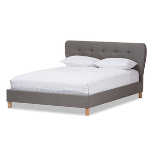 Baxton Studio Laureo Mid-Century Light Grey Fabric Upholstered Queen Size Platform Bed