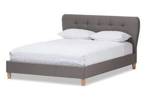 Baxton Studio Laureo Mid-Century Light Grey Fabric Upholstered Queen Size Platform Bed