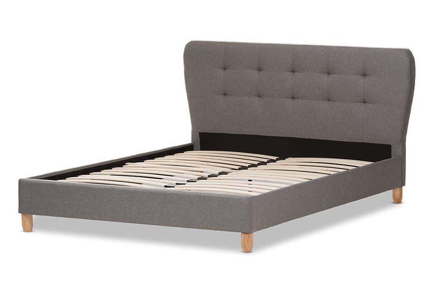 Baxton Studio Laureo Mid-Century Light Grey Fabric Upholstered Full Size Platform Bed