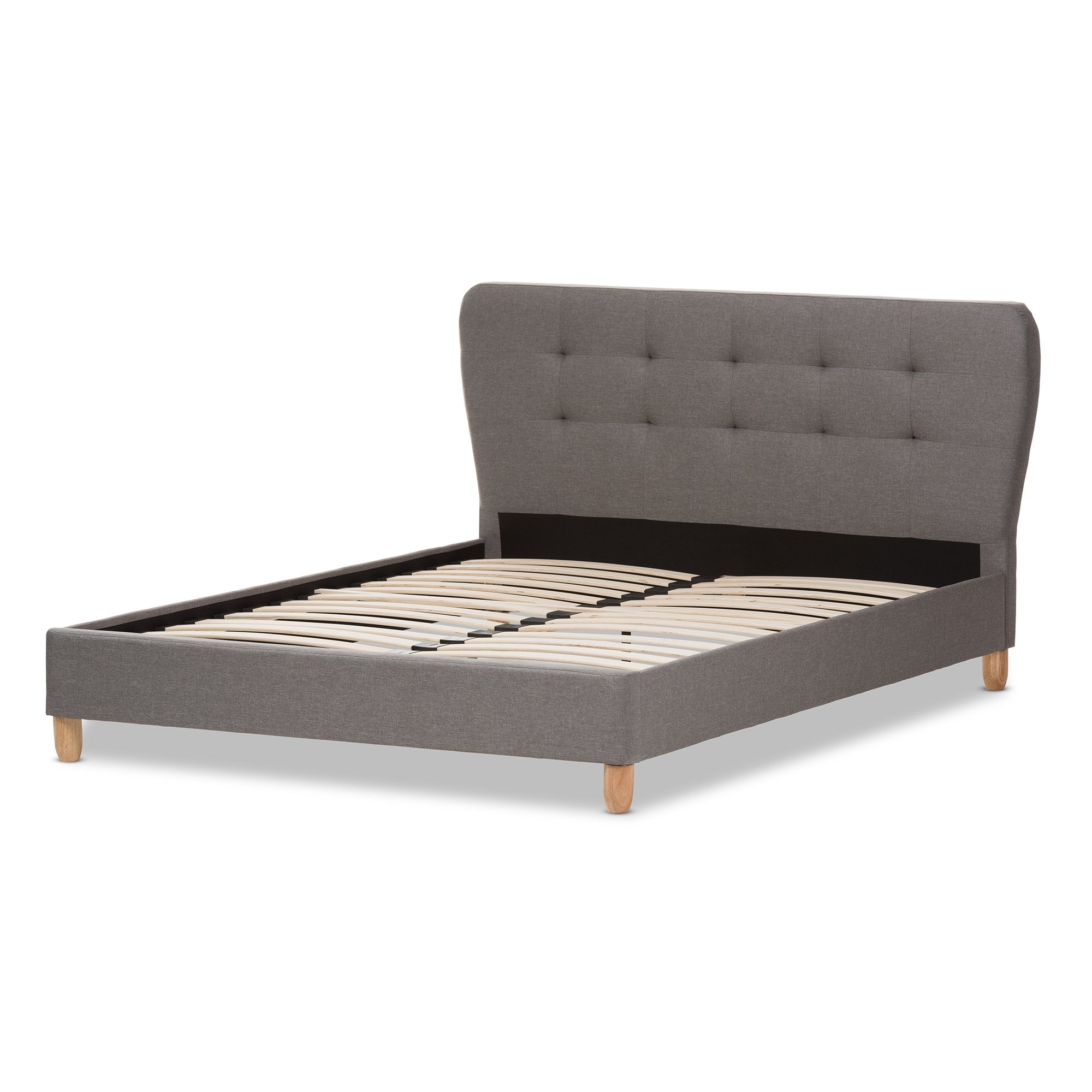 Baxton Studio Laureo Mid-Century Light Grey Fabric Upholstered Full Size Platform Bed