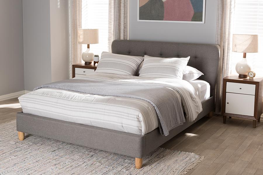 Baxton Studio Laureo Mid-Century Light Grey Fabric Upholstered Full Size Platform Bed