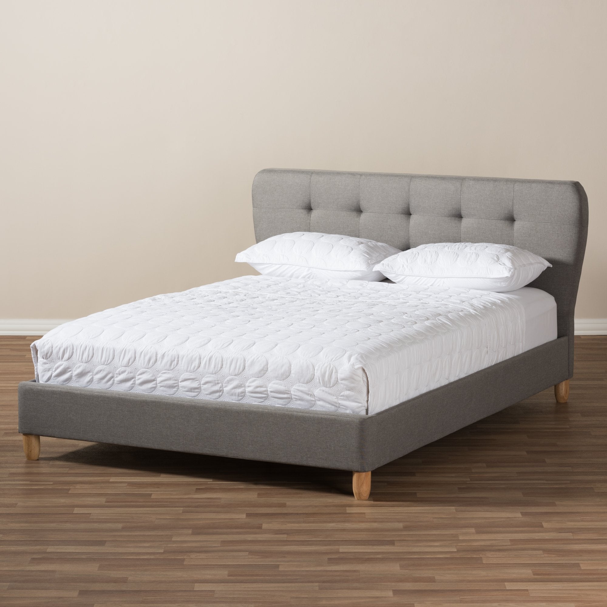 Baxton Studio Laureo Mid-Century Light Grey Fabric Upholstered Full Size Platform Bed