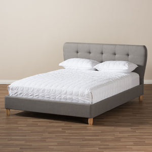 Baxton Studio Laureo Mid-Century Light Grey Fabric Upholstered Queen Size Platform Bed