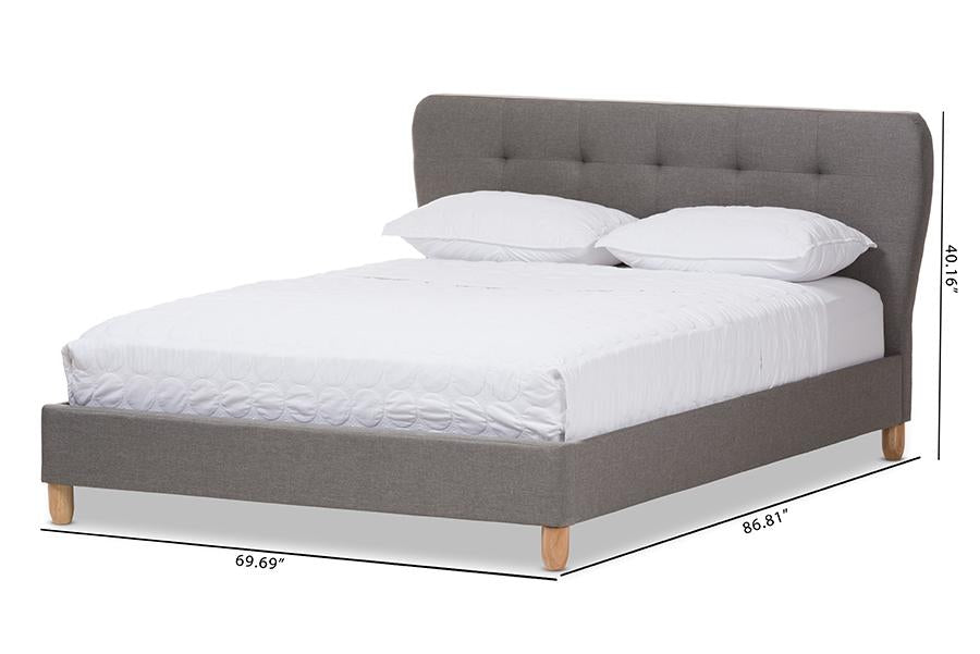 Baxton Studio Laureo Mid-Century Light Grey Fabric Upholstered Full Size Platform Bed