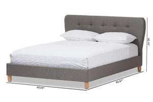 Baxton Studio Laureo Mid-Century Light Grey Fabric Upholstered Full Size Platform Bed