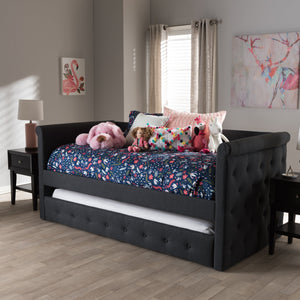 Baxton Studio Alena Modern and Contemporary Dark Grey Fabric Daybed with Trundle