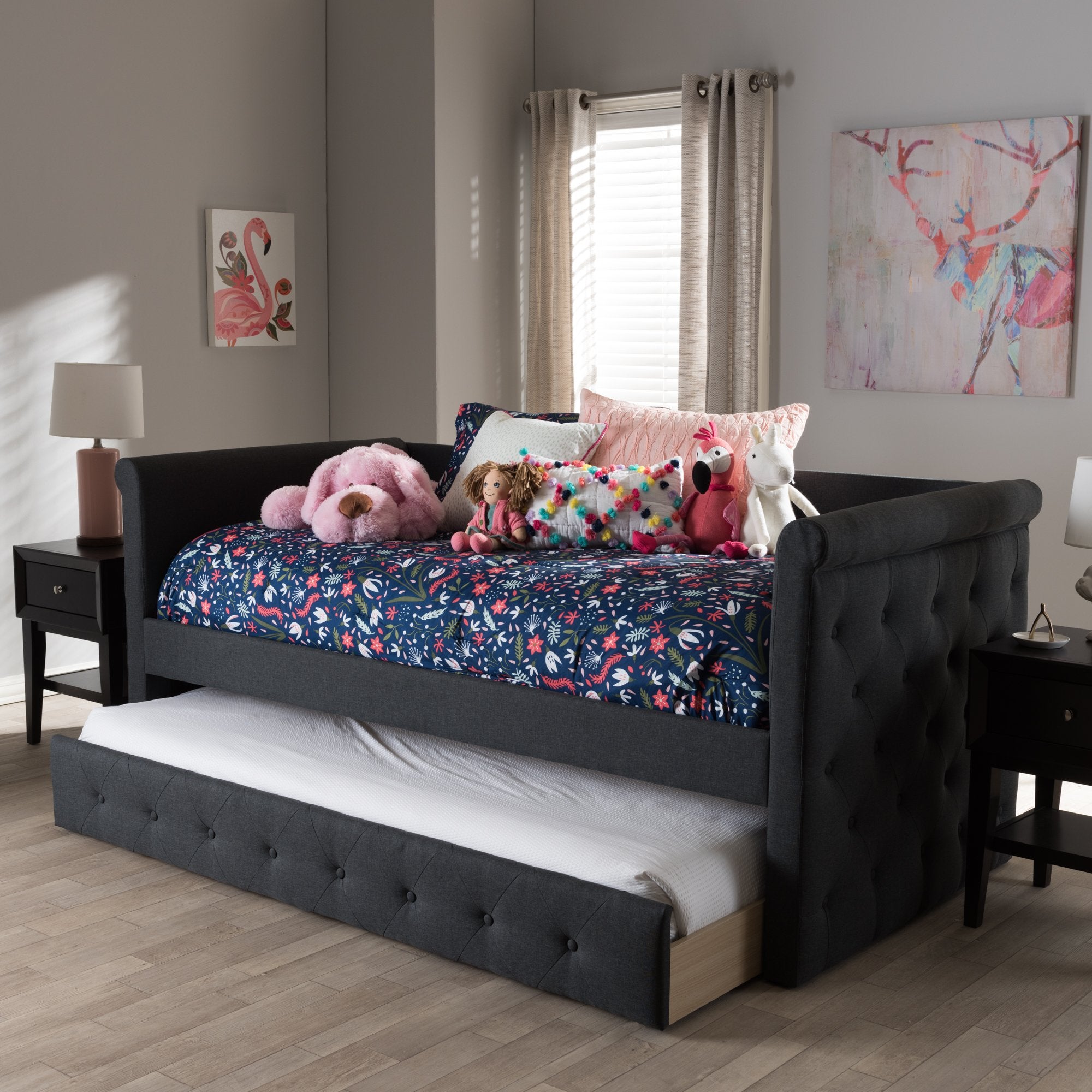 Baxton Studio Alena Modern and Contemporary Dark Grey Fabric Daybed with Trundle