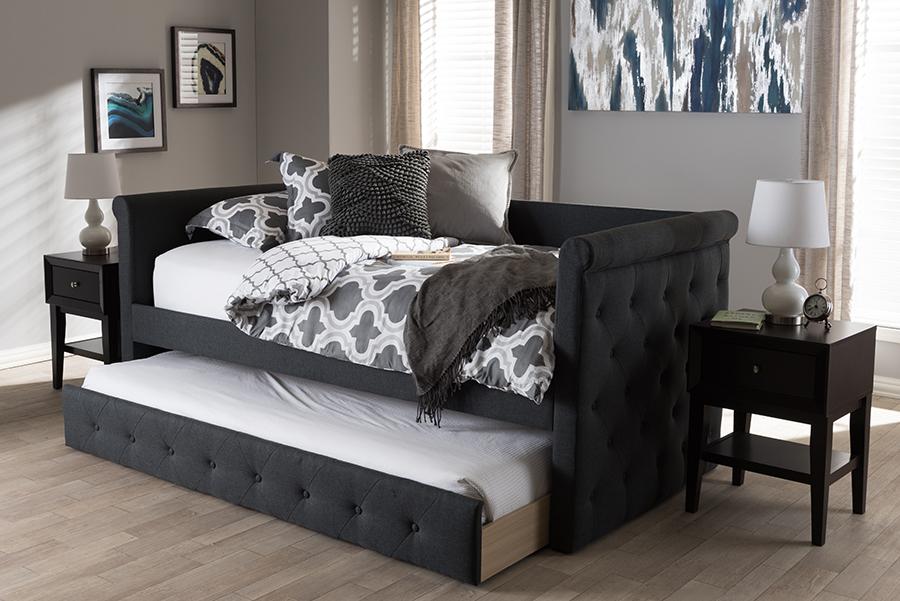 Baxton Studio Alena Modern and Contemporary Dark Grey Fabric Daybed with Trundle