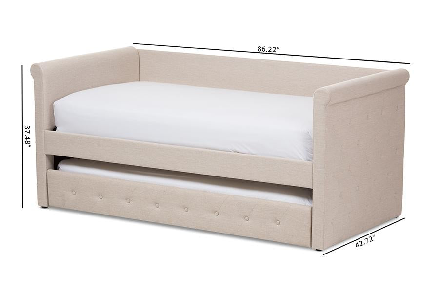 Baxton Studio Alena Modern and Contemporary Light Beige Fabric Daybed with Trundle