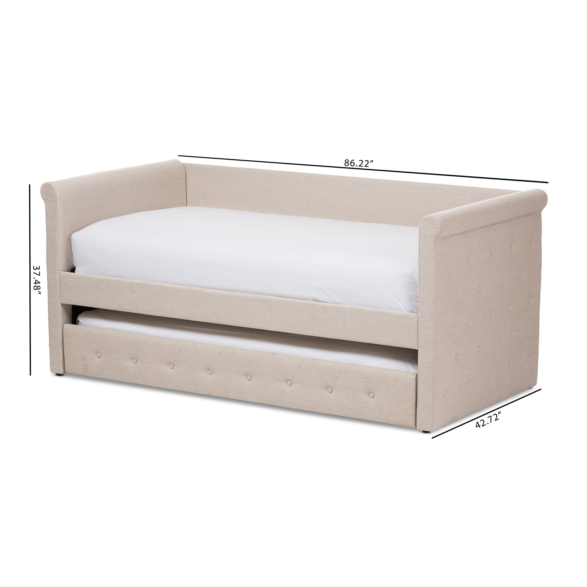 Baxton Studio Alena Modern and Contemporary Light Beige Fabric Daybed with Trundle