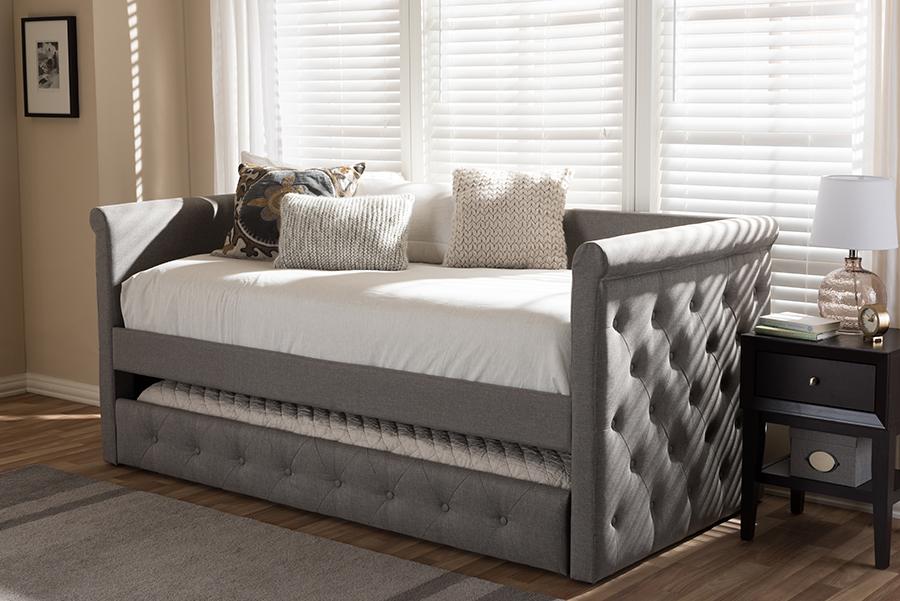 Baxton Studio Alena Modern and Contemporary Light Grey Fabric Daybed with Trundle