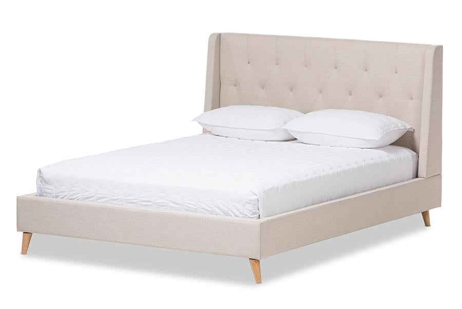 Baxton Studio Adelaide Retro Modern Light Beige Fabric Upholstered Full Size Platform Bed