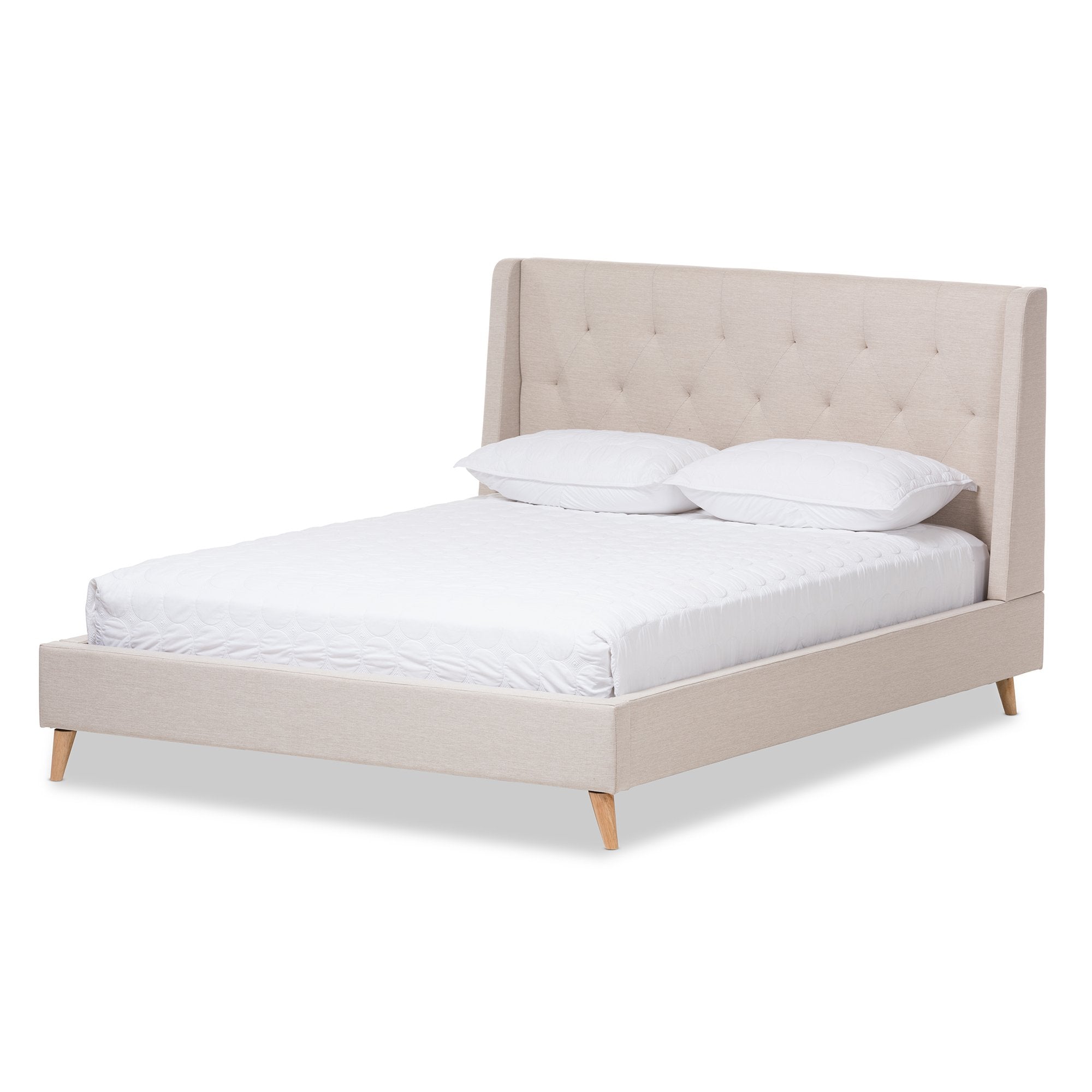 Baxton Studio Adelaide Retro Modern Light Beige Fabric Upholstered Full Size Platform Bed