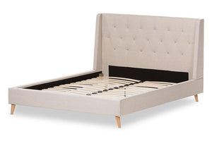 Baxton Studio Adelaide Retro Modern Light Beige Fabric Upholstered Full Size Platform Bed