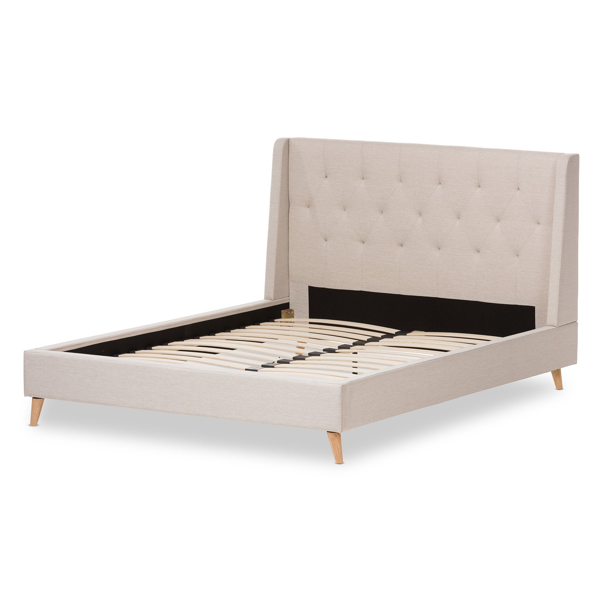 Baxton Studio Adelaide Retro Modern Light Beige Fabric Upholstered Full Size Platform Bed