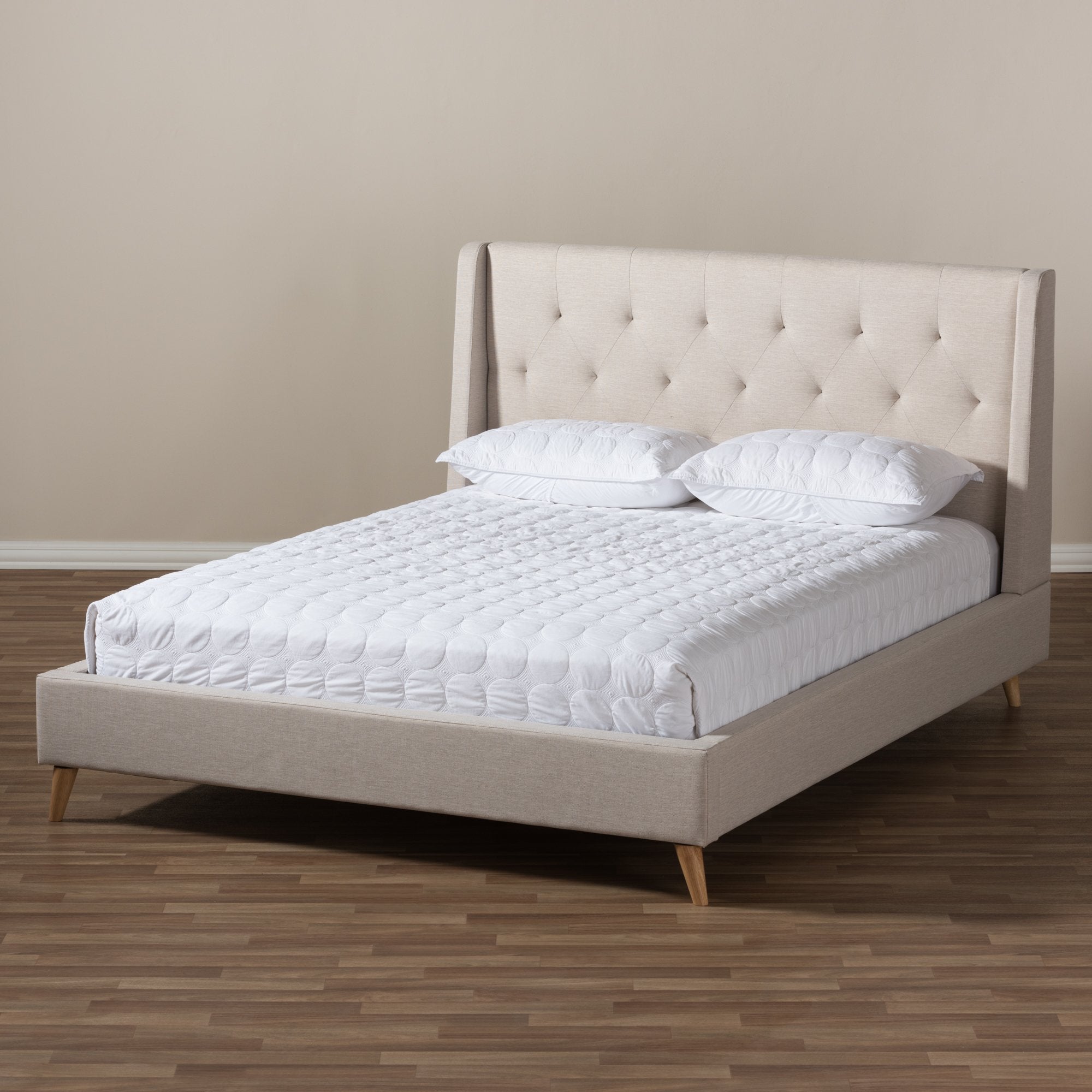 Baxton Studio Adelaide Retro Modern Light Beige Fabric Upholstered Full Size Platform Bed