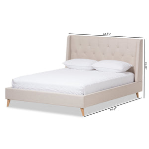 Baxton Studio Adelaide Retro Modern Light Beige Fabric Upholstered King Size Platform Bed