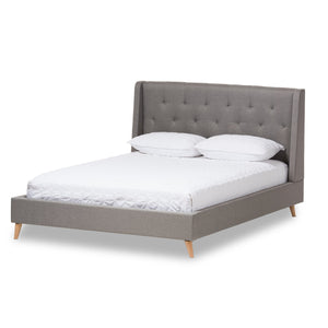 Baxton Studio Adelaide Retro Modern Light Grey Fabric Upholstered Full Size Platform Bed