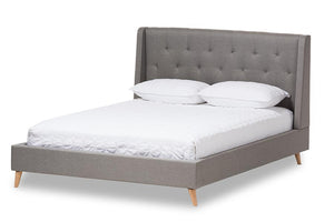 Baxton Studio Adelaide Retro Modern Light Grey Fabric Upholstered Queen Size Platform Bed