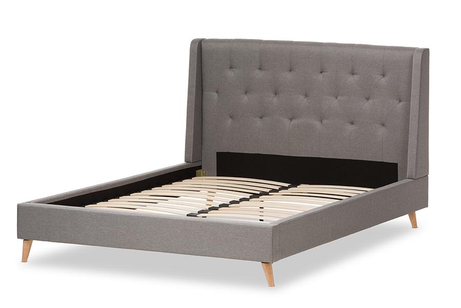 Baxton Studio Adelaide Retro Modern Light Grey Fabric Upholstered Full Size Platform Bed