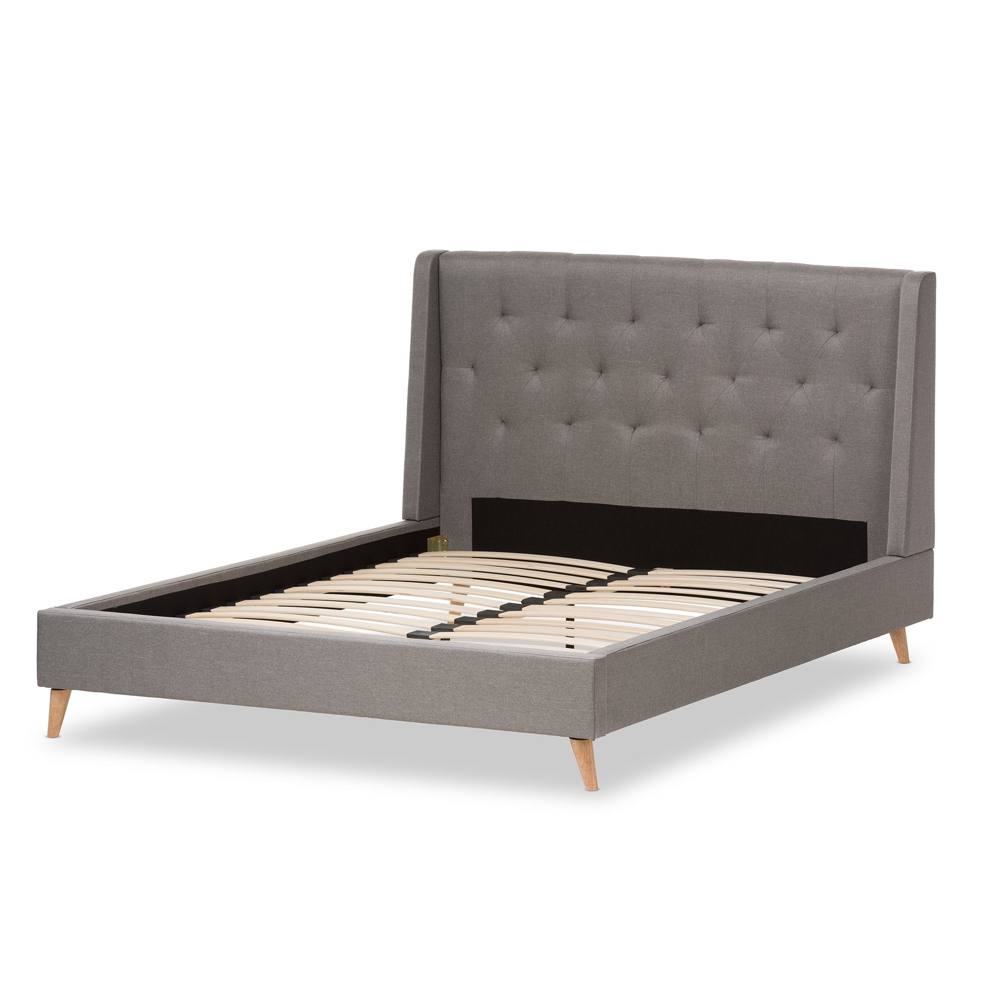 Baxton Studio Adelaide Retro Modern Light Grey Fabric Upholstered King Size Platform Bed