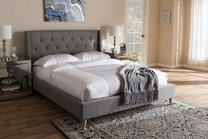 Baxton Studio Adelaide Retro Modern Light Grey Fabric Upholstered Full Size Platform Bed