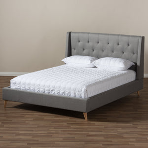 Baxton Studio Adelaide Retro Modern Light Grey Fabric Upholstered Queen Size Platform Bed