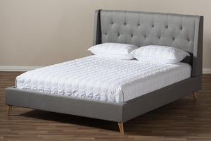 Baxton Studio Adelaide Retro Modern Light Grey Fabric Upholstered Full Size Platform Bed