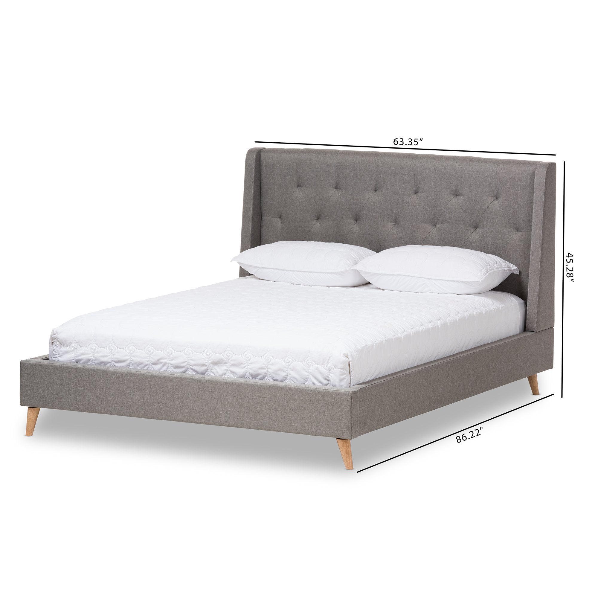 Baxton Studio Adelaide Retro Modern Light Grey Fabric Upholstered Queen Size Platform Bed