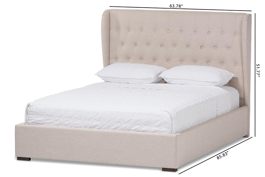 Baxton Studio Penelope Modern and Contemporary Light Beige Fabric Queen Size Gas-Lift Platform Bed