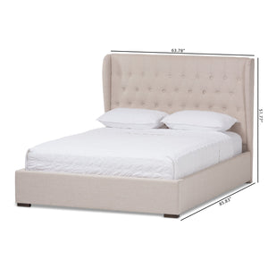 Baxton Studio Taylor Modern and Contemporary Light Beige Fabric Queen Size Gas-Lift Platform Bed