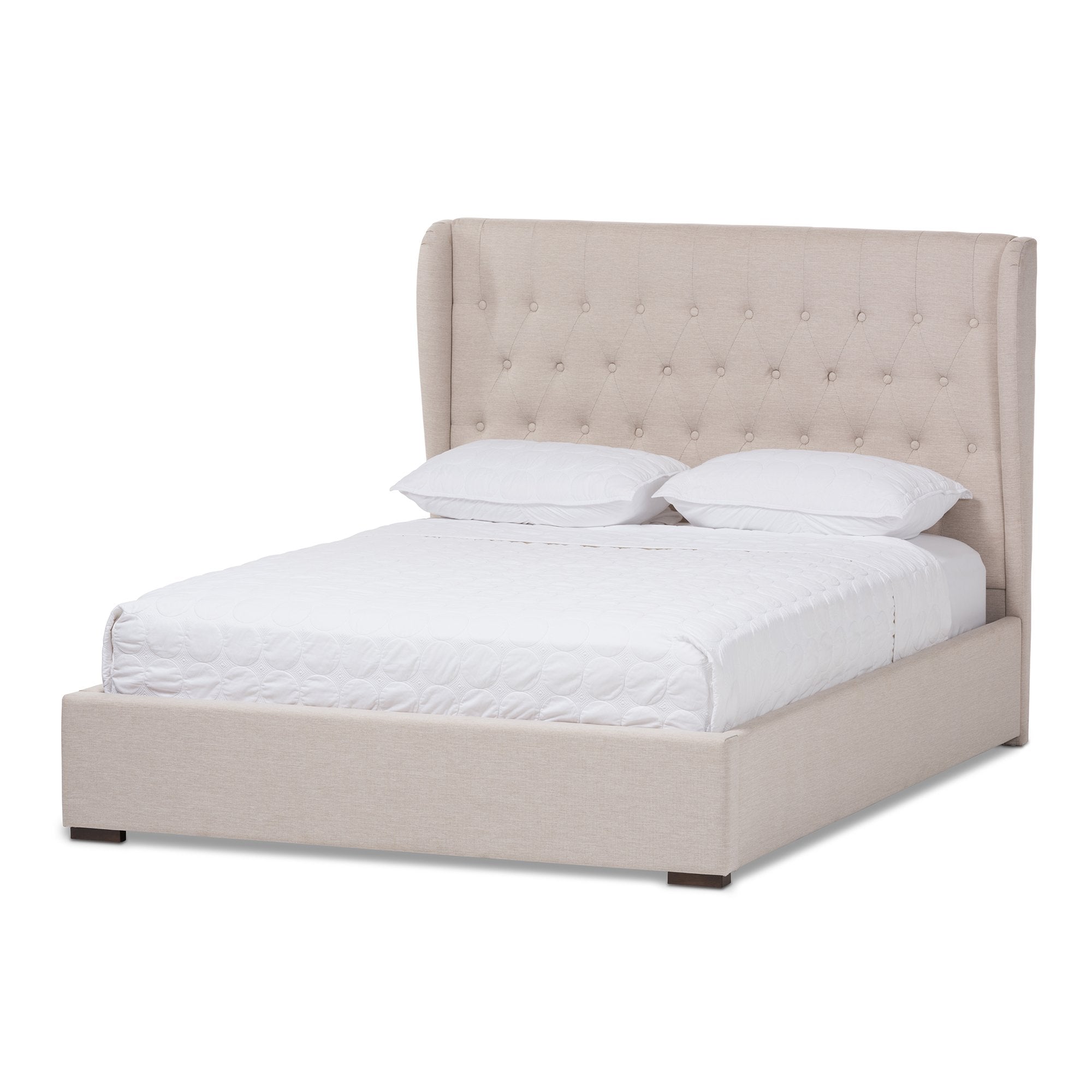 Baxton Studio Taylor Modern and Contemporary Light Beige Fabric Queen Size Gas-Lift Platform Bed