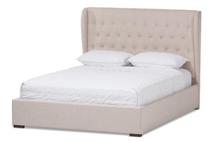 Baxton Studio Penelope Modern and Contemporary Light Beige Fabric Queen Size Gas-Lift Platform Bed